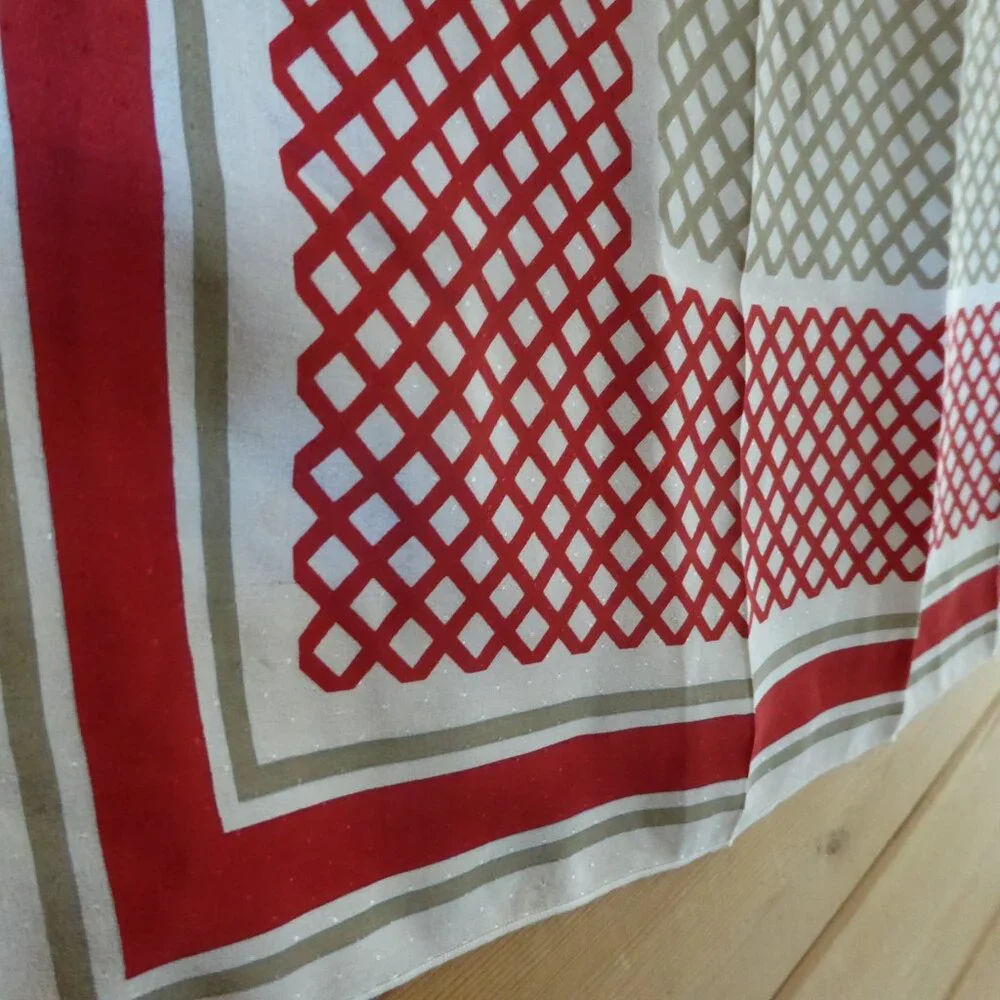 Christian Dior Red Beige Checked Square Silky Silk Scarf Wrap